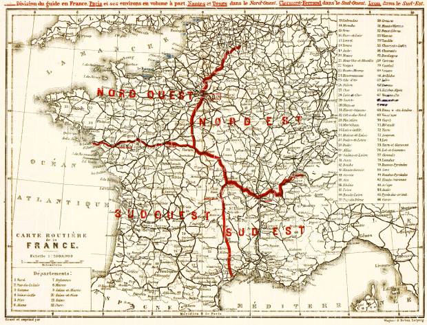 Road map of France, 1900. Use the zooming tool to explore in higher level of detail. Obtain as a quality print or high resolution image