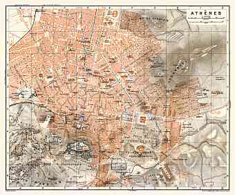Athens (Αθήνα) city map, 1908