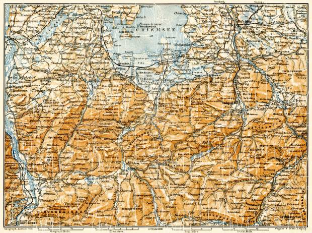Chiemsee environs and Achental map, 1906. Use the zooming tool to explore in higher level of detail. Obtain as a quality print or high resolution image