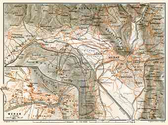 Meran (Merano) city map. Meran environs map, 1906