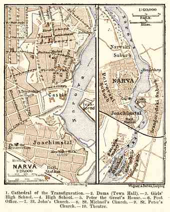 Ivangorod (Иванъ-Городъ) town plan, 1914 (with Narva map)