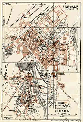 Biskra (بسكرة), city map. Map of the environs of Biskra, 1909.