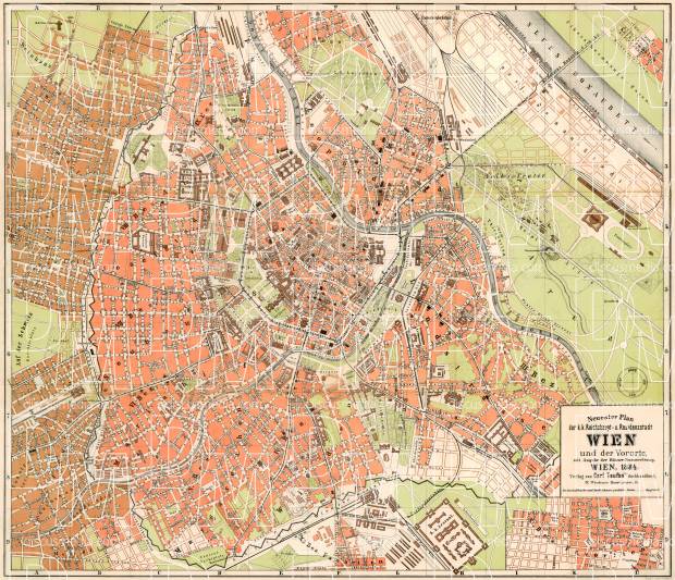 Vienna (Wien) city map, 1884. Use the zooming tool to explore in higher level of detail. Obtain as a quality print or high resolution image
