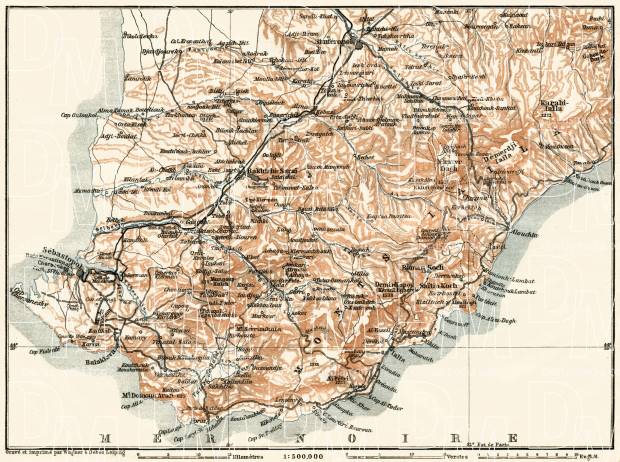 Crimea (Krym, Крим, Крым), southwestern part map, 1914. Use the zooming tool to explore in higher level of detail. Obtain as a quality print or high resolution image