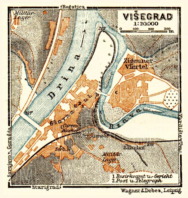 Višegrad city map, 1911. Use the zooming tool to explore in higher level of detail. Obtain as a quality print or high resolution image
