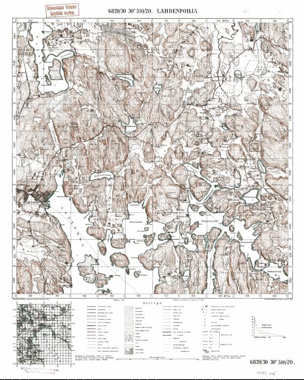 Lahdenpohja. Topografikartta 414106. Topographic map from 1930. Use the zooming tool to explore in higher level of detail. Obtain as a quality print or high resolution image
