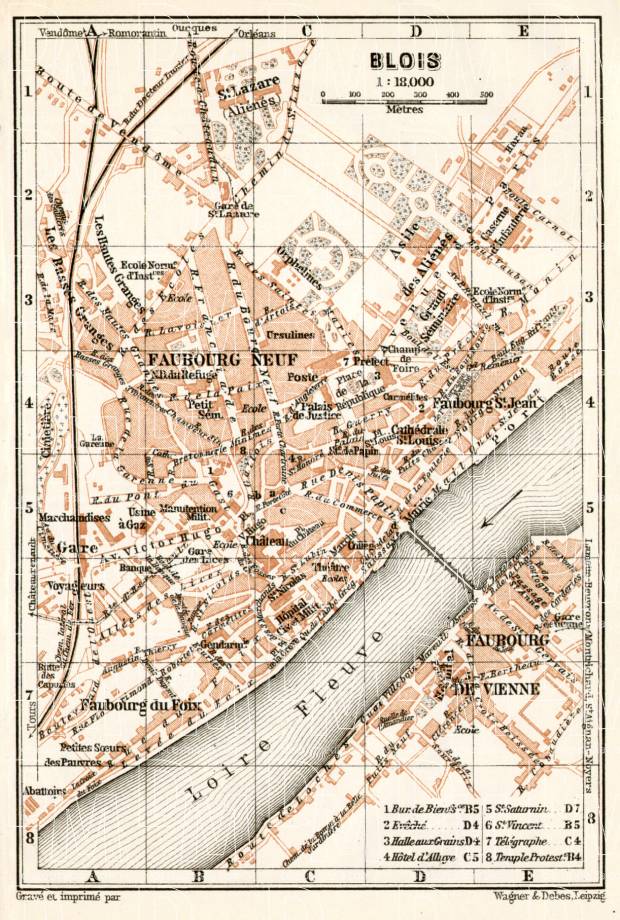 Blois city map, 1909. Use the zooming tool to explore in higher level of detail. Obtain as a quality print or high resolution image