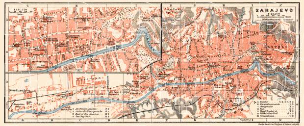 Sarajevo city map, 1913. Use the zooming tool to explore in higher level of detail. Obtain as a quality print or high resolution image