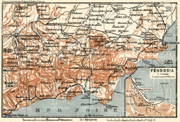 Theodosia (Ѳеодосія) town plan, with South-eastern Crimea map, 1914. Use the zooming tool to explore in higher level of detail. Obtain as a quality print or high resolution image