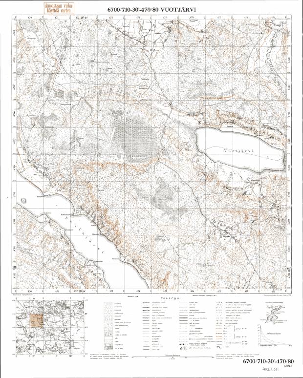Volotšajevskoje Lake. Vuotjärvi. Topografikartta 402306. Topographic map from 1936. Use the zooming tool to explore in higher level of detail. Obtain as a quality print or high resolution image