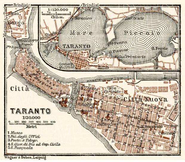 Taranto, city map. Environs of Taranto map, 1929. Use the zooming tool to explore in higher level of detail. Obtain as a quality print or high resolution image