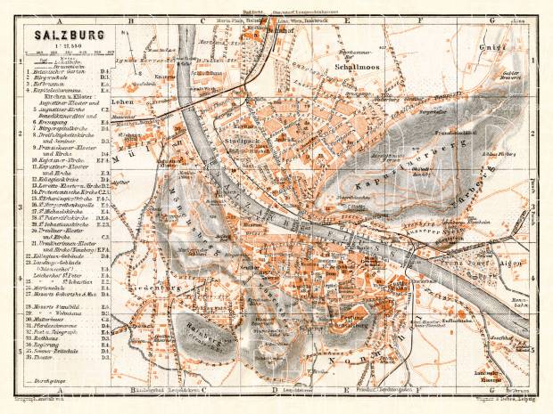 Salzburg city map, 1911. Use the zooming tool to explore in higher level of detail. Obtain as a quality print or high resolution image