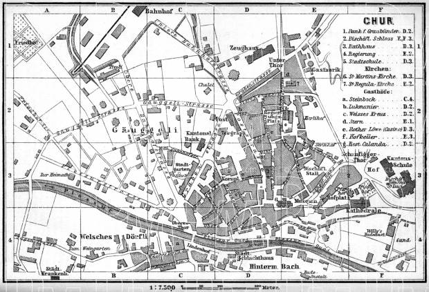 Chur city map, 1897. Use the zooming tool to explore in higher level of detail. Obtain as a quality print or high resolution image