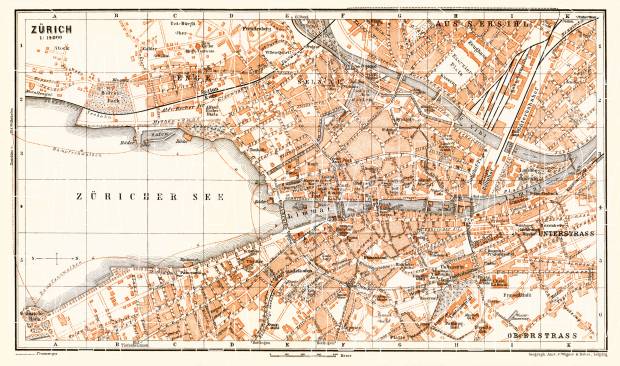 Zürich city map, 1897. Use the zooming tool to explore in higher level of detail. Obtain as a quality print or high resolution image