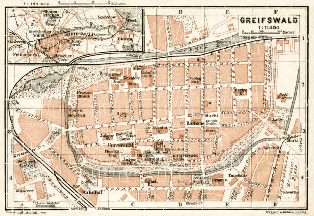 Greifswald city map, 1911. Use the zooming tool to explore in higher level of detail. Obtain as a quality print or high resolution image