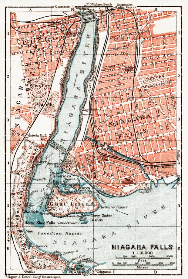Niagara Falls city map, 1909. Use the zooming tool to explore in higher level of detail. Obtain as a quality print or high resolution image