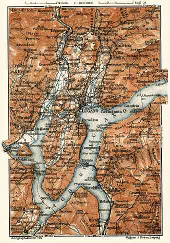 Lugano and environs map, 1913