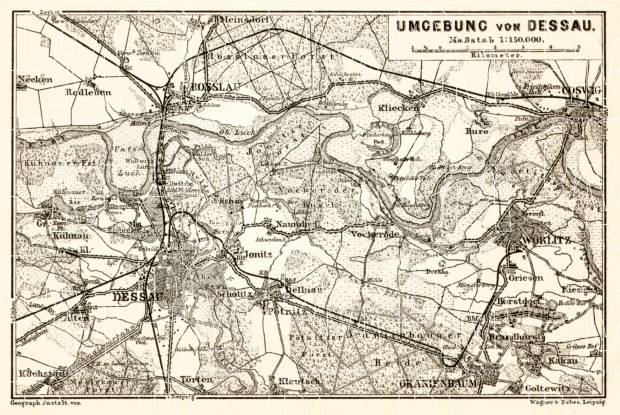 Dessau and environs map, 1911. Use the zooming tool to explore in higher level of detail. Obtain as a quality print or high resolution image