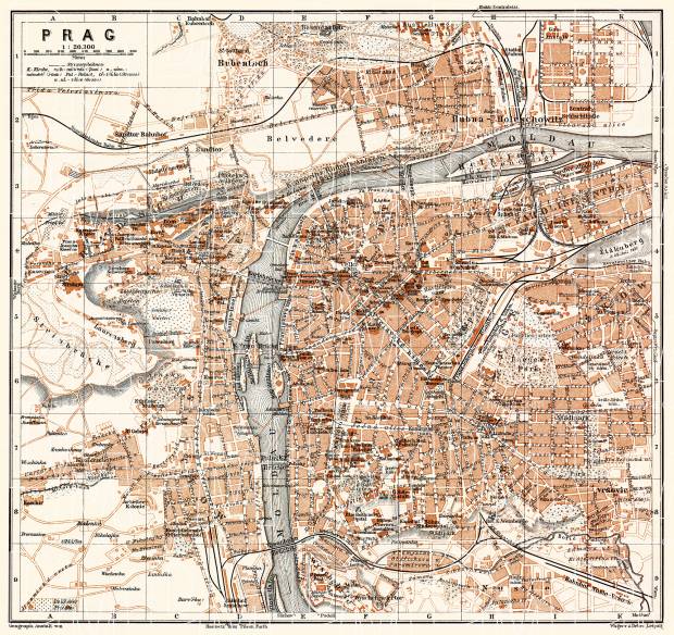 Prag (Prague, Praha), city map (names in Czech), 1911. Use the zooming tool to explore in higher level of detail. Obtain as a quality print or high resolution image
