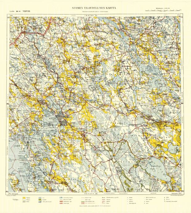Vyborg. Viipuri. Taloudellinen kartta. Economic map from 1940. Use the zooming tool to explore in higher level of detail. Obtain as a quality print or high resolution image