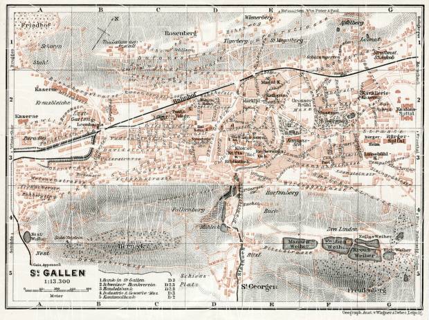 St. Gallen city map, 1909. Use the zooming tool to explore in higher level of detail. Obtain as a quality print or high resolution image