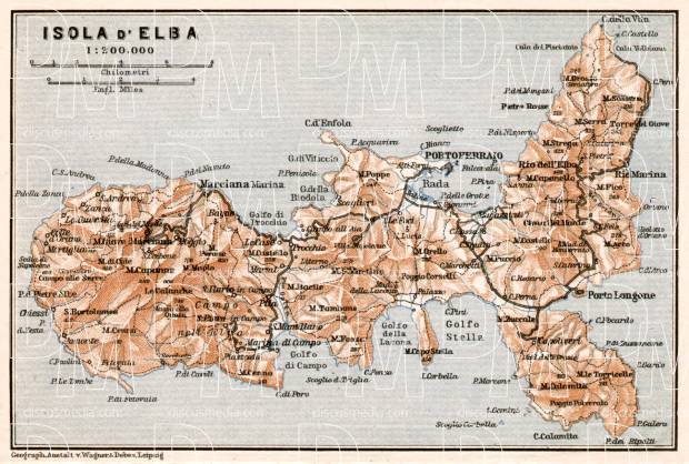 Structureel Schildknaap textuur Old map of the Elba Island in 1909. Buy vintage map replica poster print or  download picture