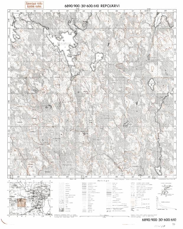 Mustalampi Lake. Repojärvi. Topografikartta 521207. Topographic map from 1939. Use the zooming tool to explore in higher level of detail. Obtain as a quality print or high resolution image