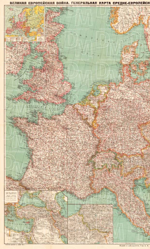 Map of Europe. The Great European War Theater, 1915. LEFT HALF. Use the zooming tool to explore in higher level of detail. Obtain as a quality print or high resolution image