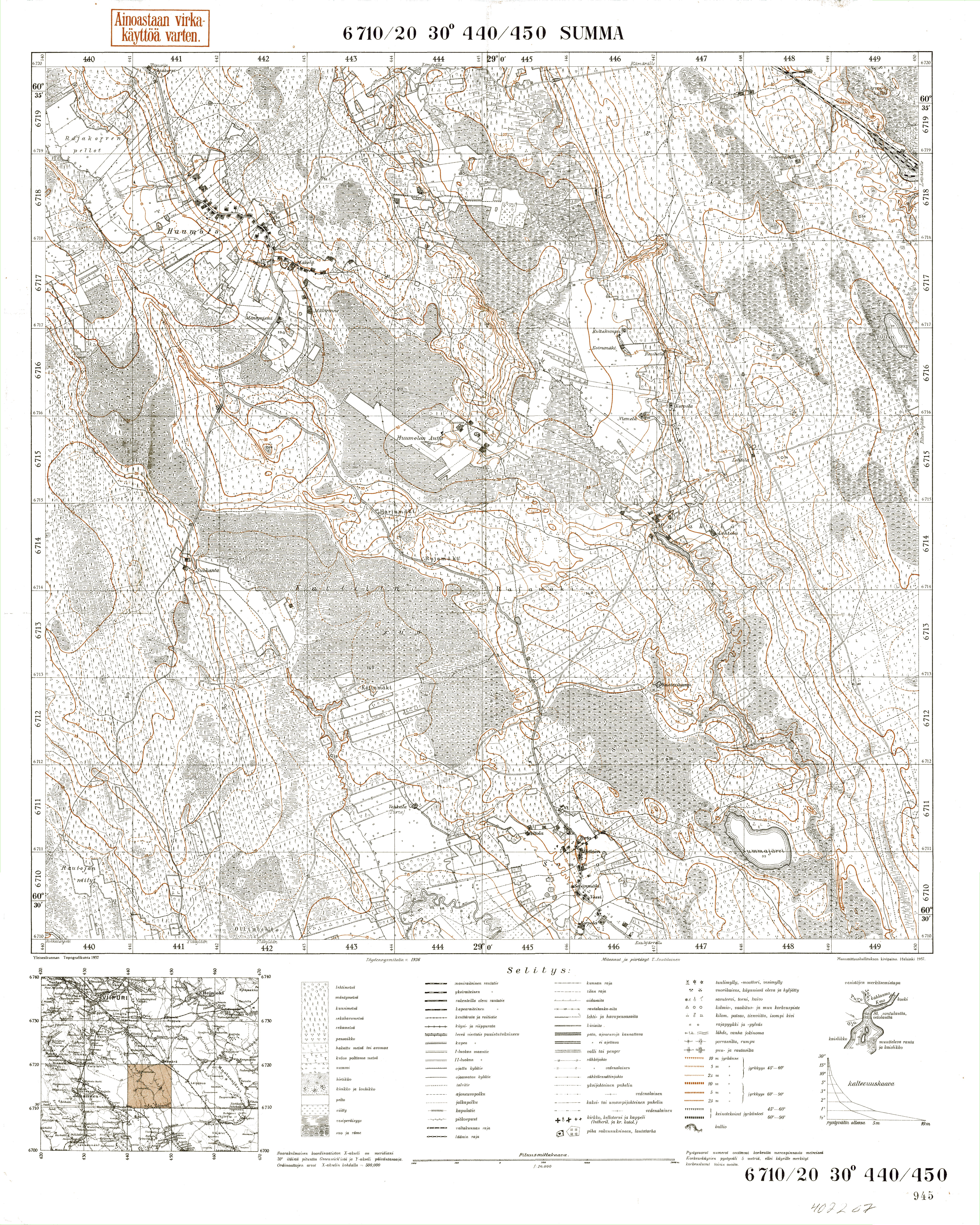 Summa Village Site. Summa. Topografikartta 402207. Topographic map from 1937. Use the zooming tool to explore in higher level of detail. Obtain as a quality print or high resolution image