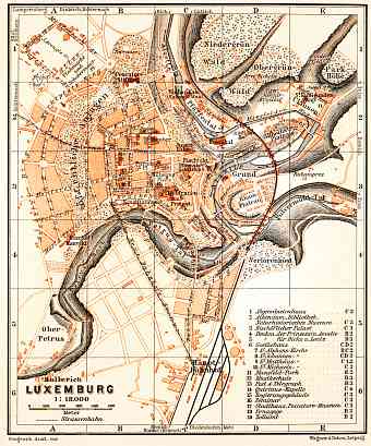 Luxembourg (Luxemburg) city map, 1904
