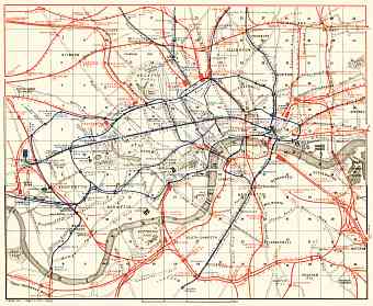 London, rail and tube network map, 1906