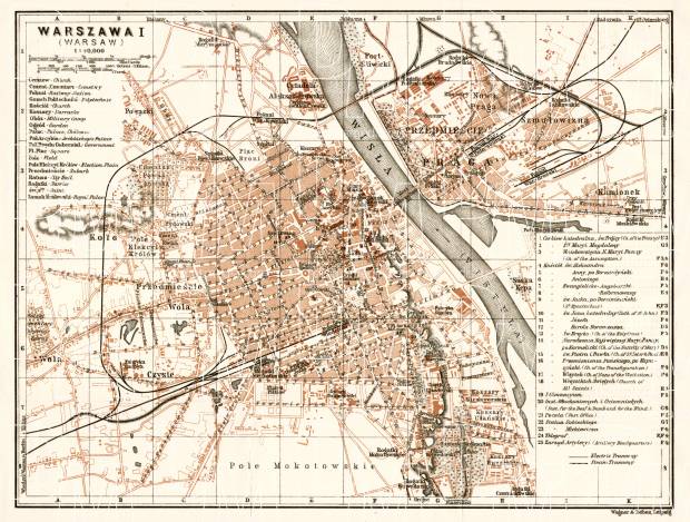 Warsaw (Варшава, Warschau, Warszawa) city map, 1914. Use the zooming tool to explore in higher level of detail. Obtain as a quality print or high resolution image