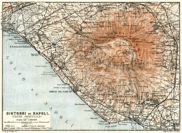 Naples (Napoli) environs map, eastern part map, 1929. Use the zooming tool to explore in higher level of detail. Obtain as a quality print or high resolution image