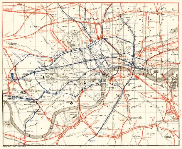 London, rail and tube network map, 1906. Use the zooming tool to explore in higher level of detail. Obtain as a quality print or high resolution image