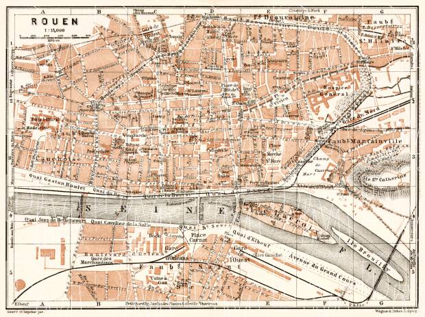 Rouen city map, 1909. Use the zooming tool to explore in higher level of detail. Obtain as a quality print or high resolution image