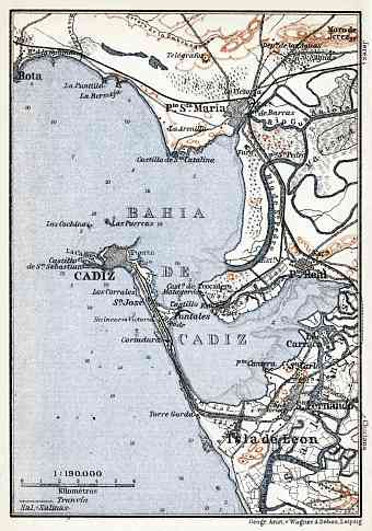 Cádiz and environs map, 1913