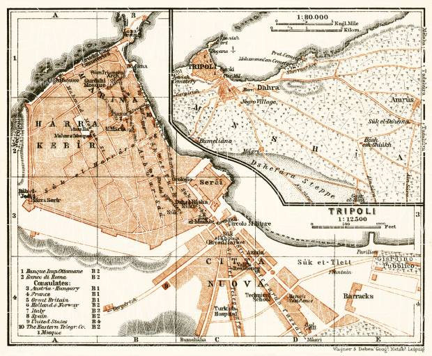 Tripoli (طرابلس‎) city map, 1911. Use the zooming tool to explore in higher level of detail. Obtain as a quality print or high resolution image