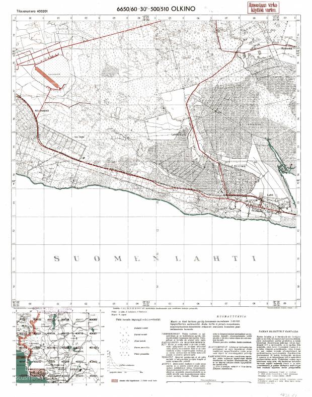 Olgino (St. Petersburg). Olkino. Topografikartta 403201. Topographic map from 1938. Use the zooming tool to explore in higher level of detail. Obtain as a quality print or high resolution image