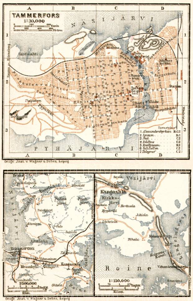 Tammerfors (Таммерфорсъ, Tampere) city map, 1914. Environs of Tammerfors. Use the zooming tool to explore in higher level of detail. Obtain as a quality print or high resolution image