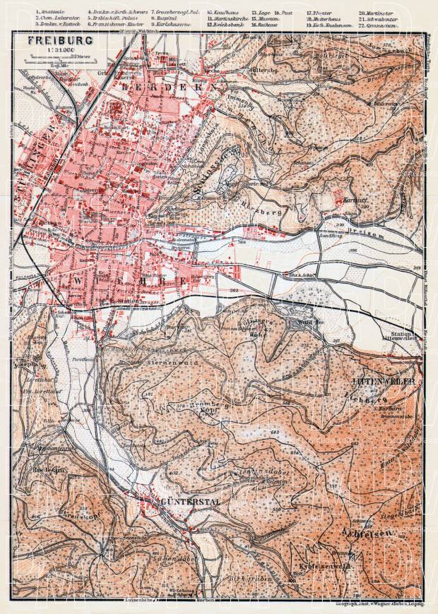 Old map of Freiburg vicinity in 1906. Buy vintage map replica poster