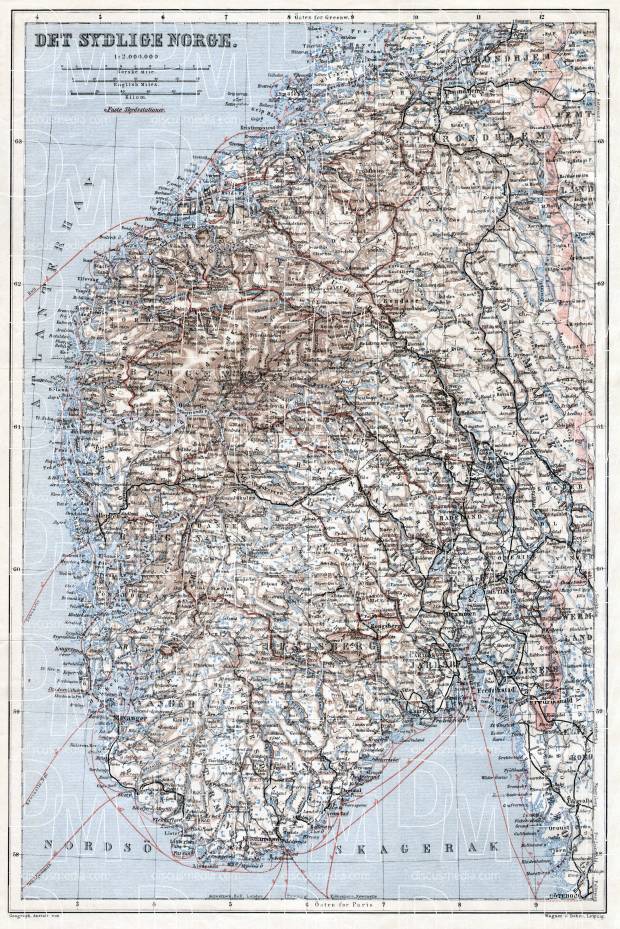 South Norway General Map, 1911. Use the zooming tool to explore in higher level of detail. Obtain as a quality print or high resolution image