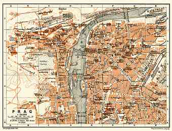 Prague (Prag, Praha) city map (names in German), 1911