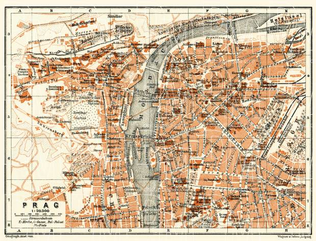 Prague (Prag, Praha) city map (names in German), 1911. Use the zooming tool to explore in higher level of detail. Obtain as a quality print or high resolution image