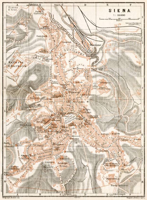 Siena city map, 1909. Use the zooming tool to explore in higher level of detail. Obtain as a quality print or high resolution image