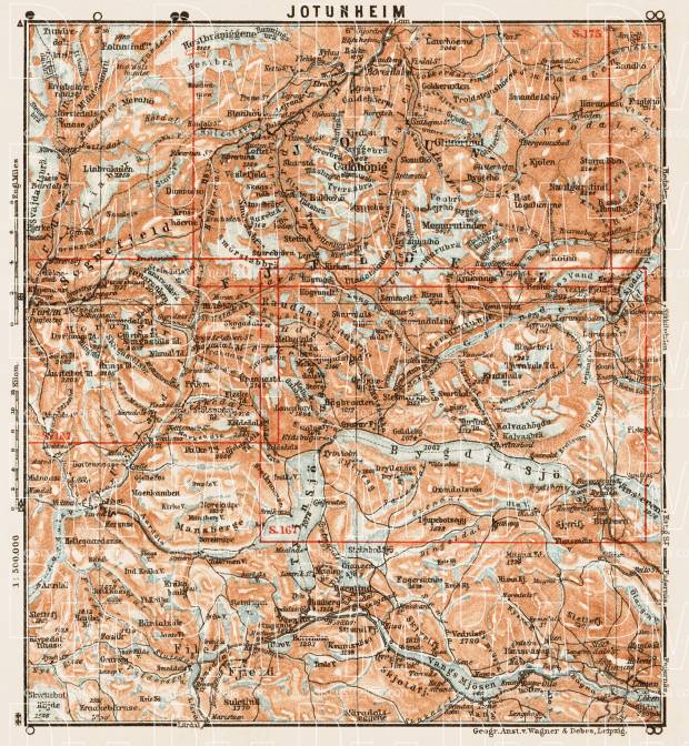 Jotunheim, region map, 1931. Use the zooming tool to explore in higher level of detail. Obtain as a quality print or high resolution image