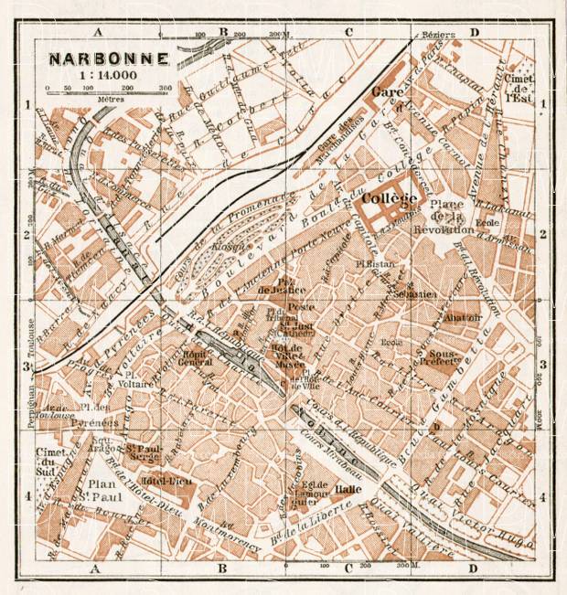Narbonne city map, 1902. Use the zooming tool to explore in higher level of detail. Obtain as a quality print or high resolution image