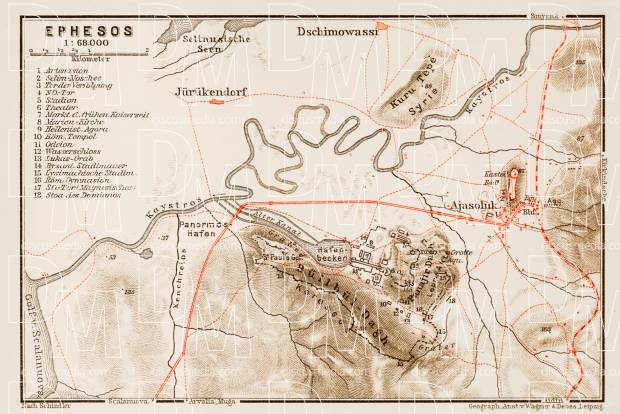 Ephesus (Ἔφεσος, Efes), ancient site map, 1914. Use the zooming tool to explore in higher level of detail. Obtain as a quality print or high resolution image
