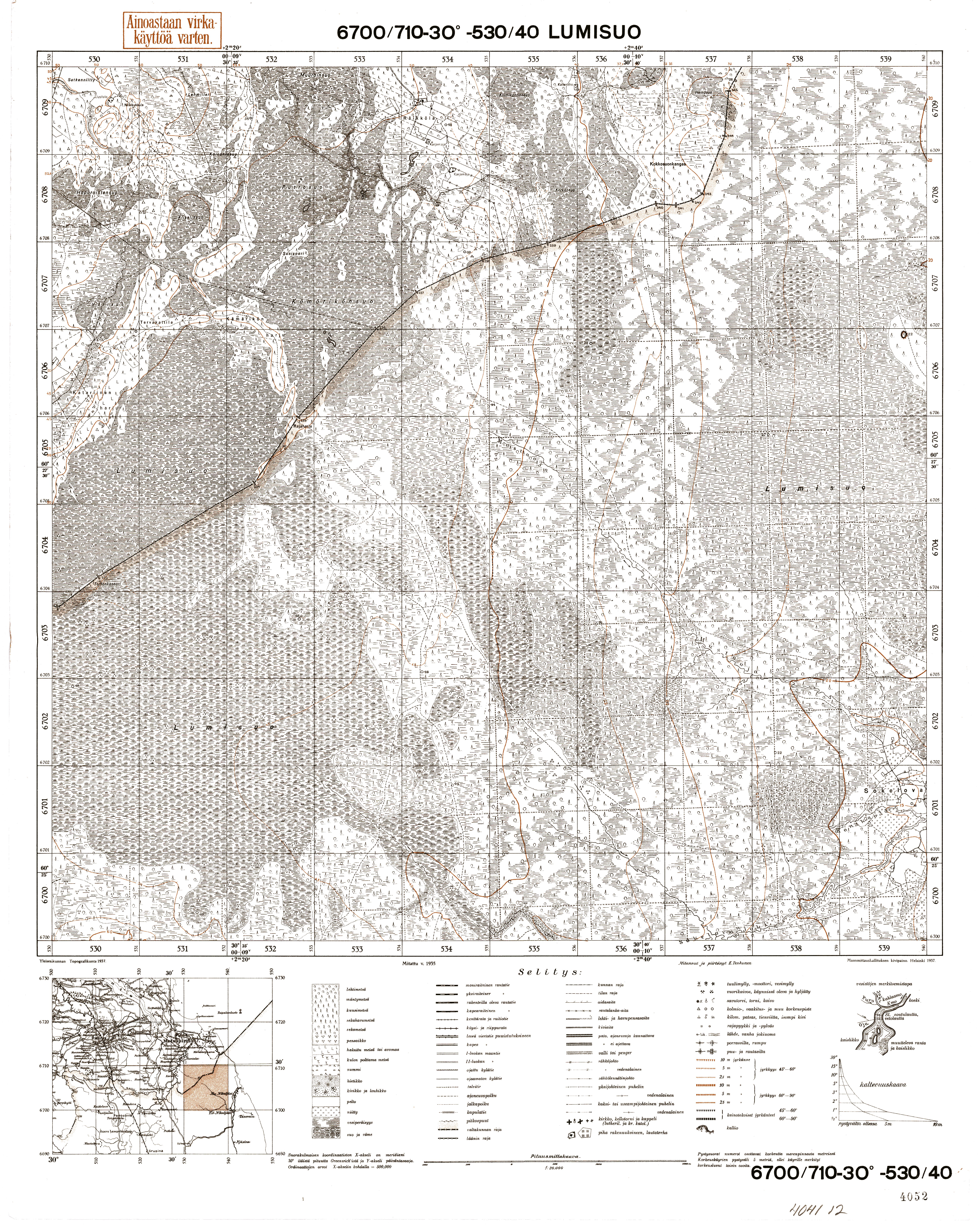 Neodolimoje Marshes. Lumisuo. Topografikartta 404112. Topographic map from 1942. Use the zooming tool to explore in higher level of detail. Obtain as a quality print or high resolution image