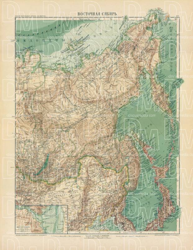 East Siberia Map, 1910. Use the zooming tool to explore in higher level of detail. Obtain as a quality print or high resolution image