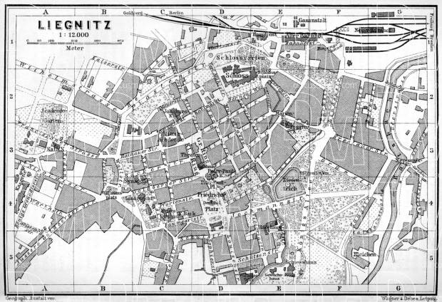 Liegnitz (Legnicę) city map, 1887. Use the zooming tool to explore in higher level of detail. Obtain as a quality print or high resolution image
